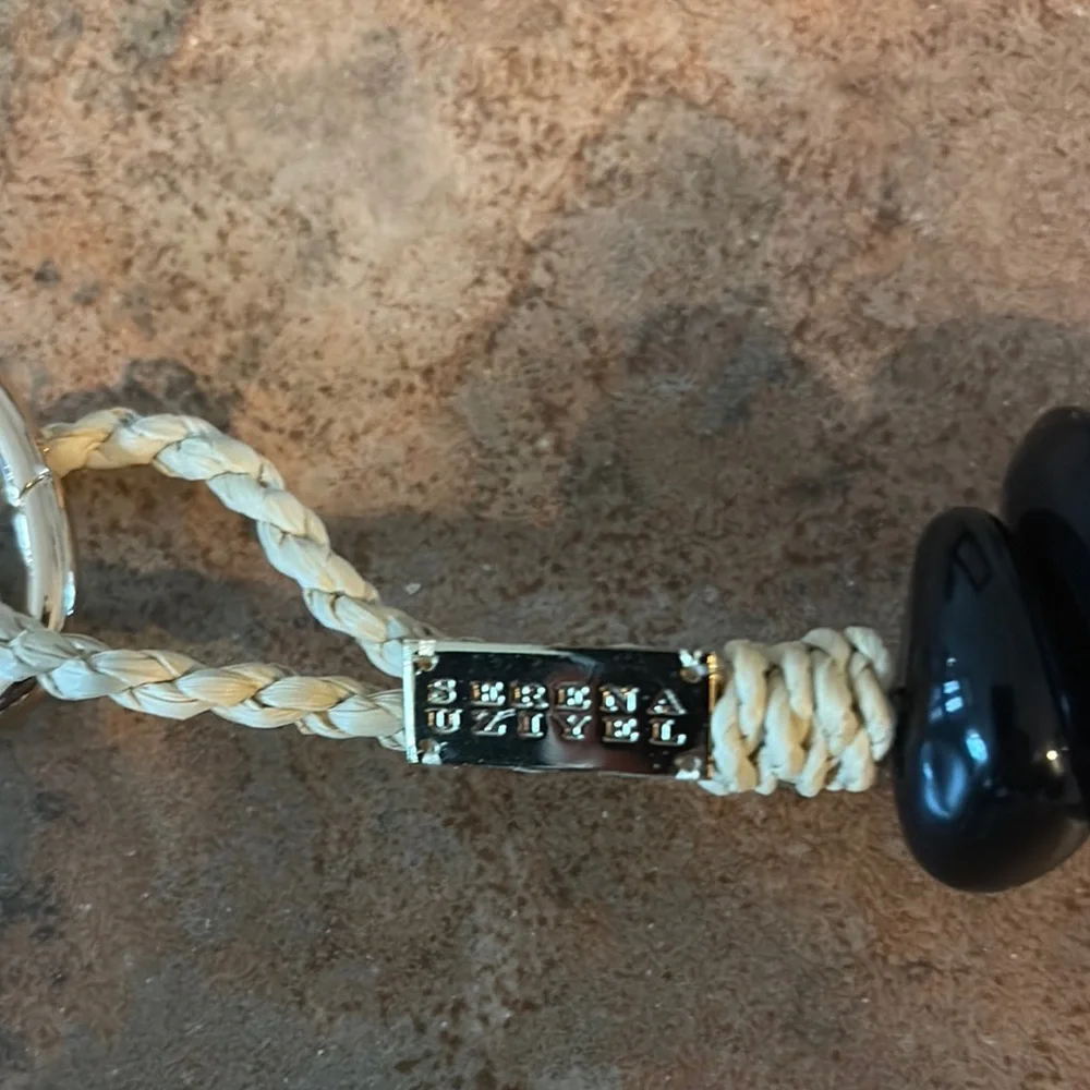 Serena Uziyel Handmade Tan and Brown Straw Keychain